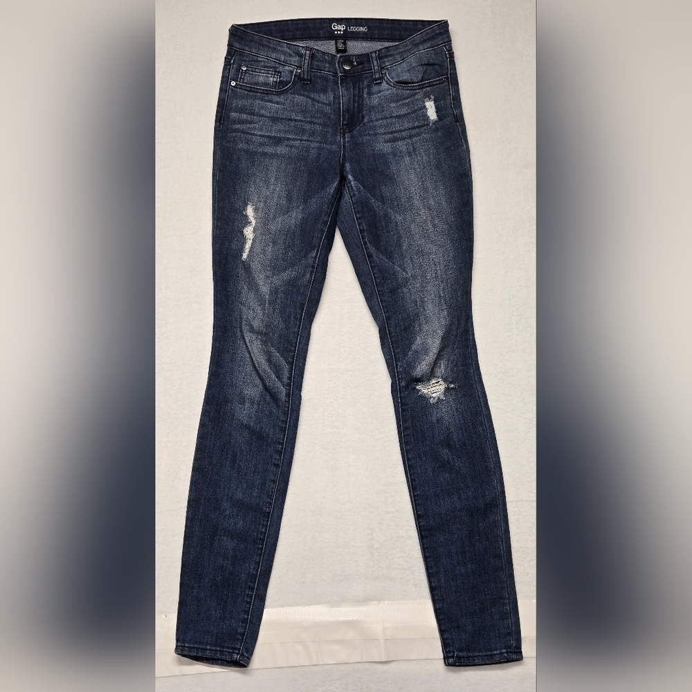 Gap Legging Jeans 0 Waist 25 Distressed Stretch 5 Pocket Zipper Fly